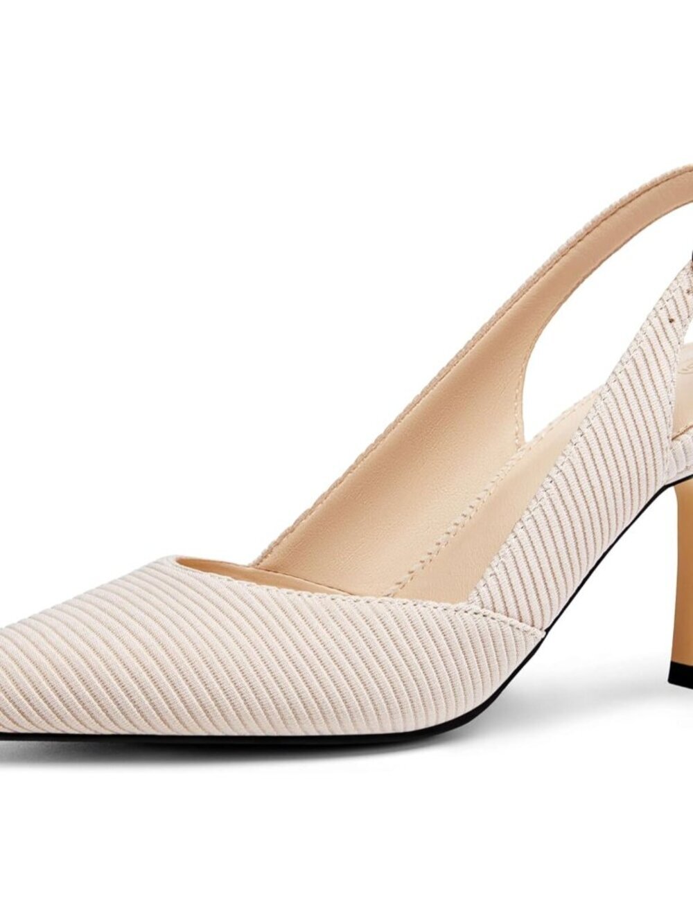 Women's Beige/Knitted Slingback Kitten Heels Closed Pointed Toe Pumps Shoes